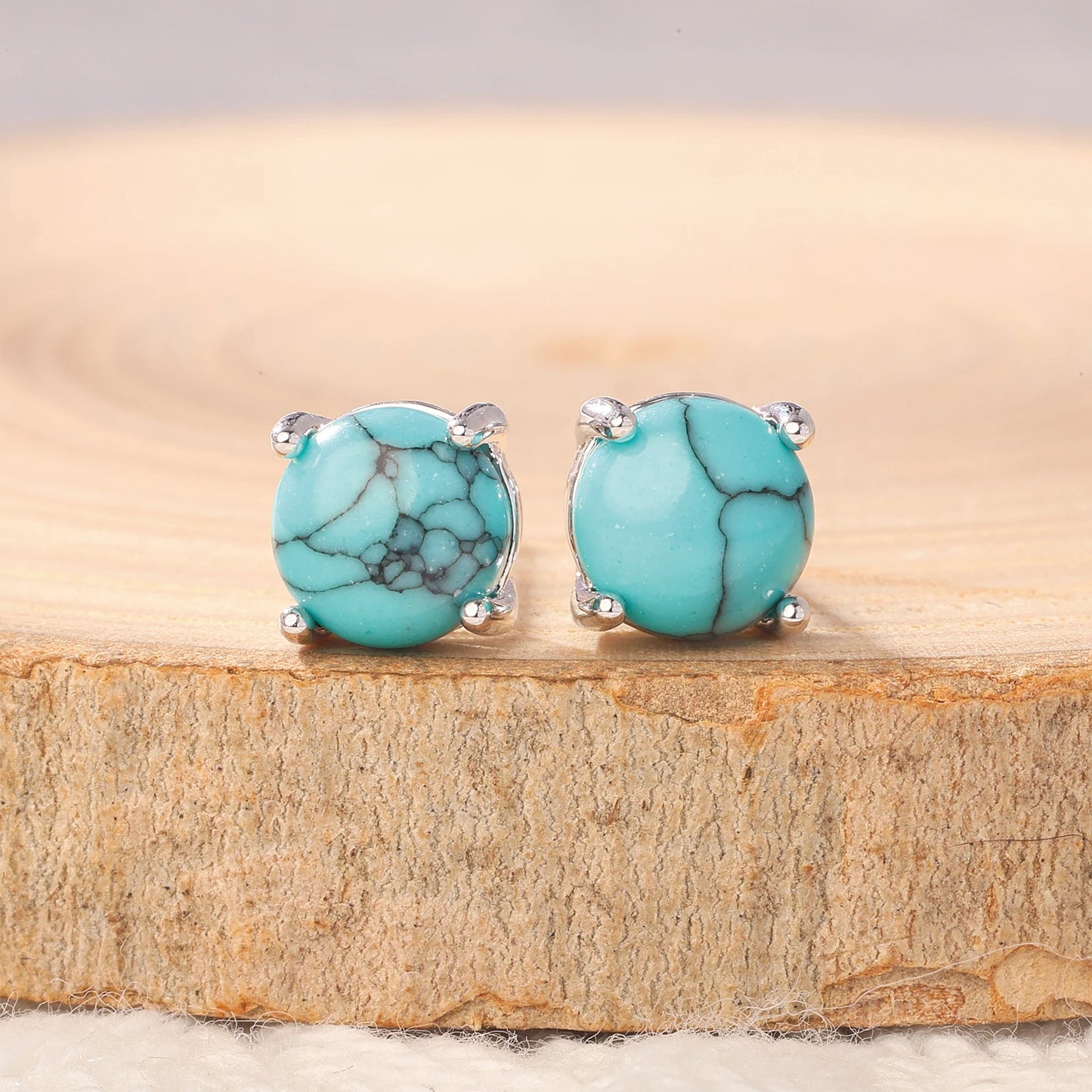 925 Silver, Turquoise Earrings, Men's Earrings, Women's Earrings, Set with 6mm Turquoise, Valentine's Day, Anniversary Fashion P