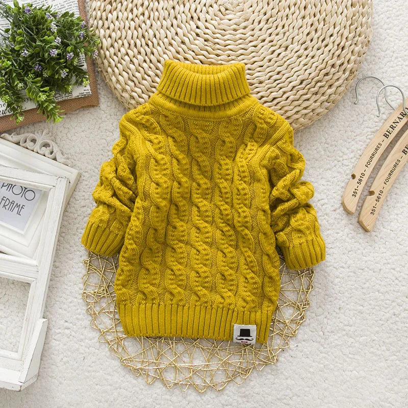 Kids Girl Sweater Tricots Turtleneck Pullover Baby Winter Tops Solid Color Sweaters Autumn Boy Girl Warm Sweater Pull 1-8Y