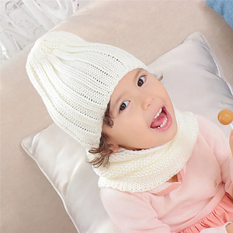 2024 NEW hat and scarf for children solid acrylic kids hat with a scarf knit girls boy hats scarves set winter accessories
