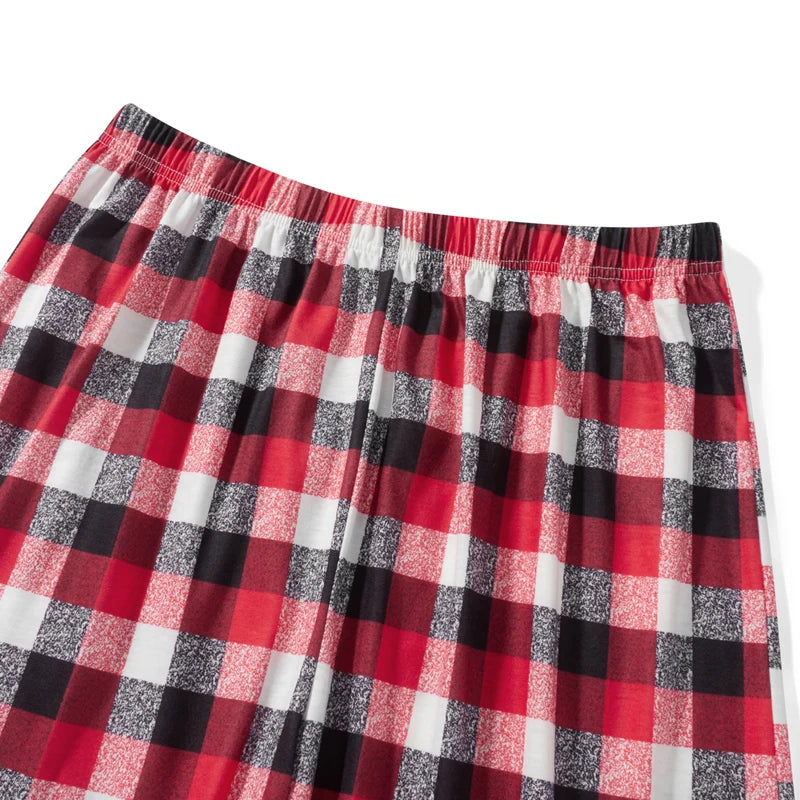 Christmas Family Matching Pajamas Set Long Sleeve Letter Print Tops and Plaid Pants Sleepwear Outfits for Adults and Kids