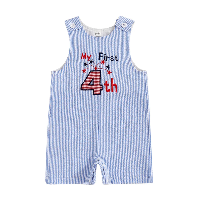 2025-02-28 Lioraitiin Baby Boy 4th of July Romper Star Letter Striped Sleeveless Overall Bodysuit Cute Baby Summer Clothes