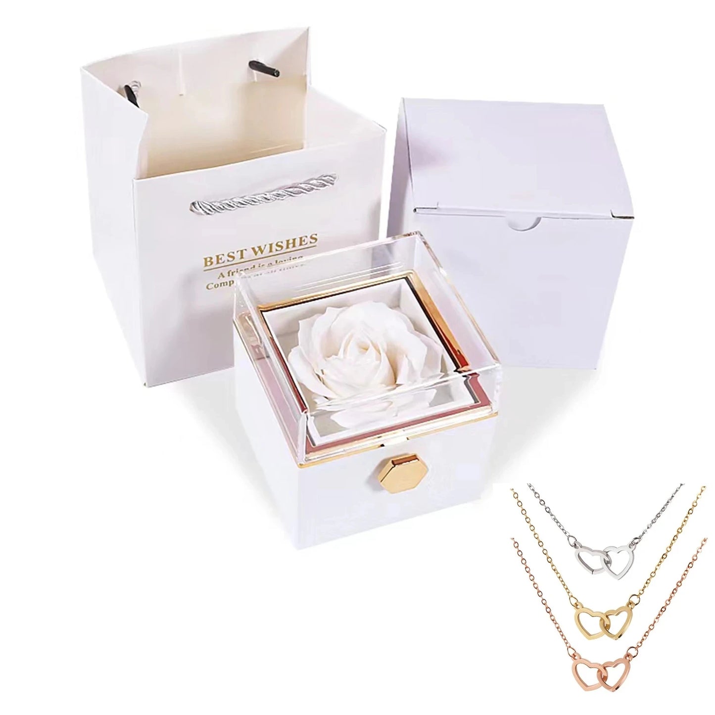 Eternal Rose Box -Heart Necklace & Soap Flower Gift Box Customize Heart Name Necklace Valentine's Day Gift for Women For Mom