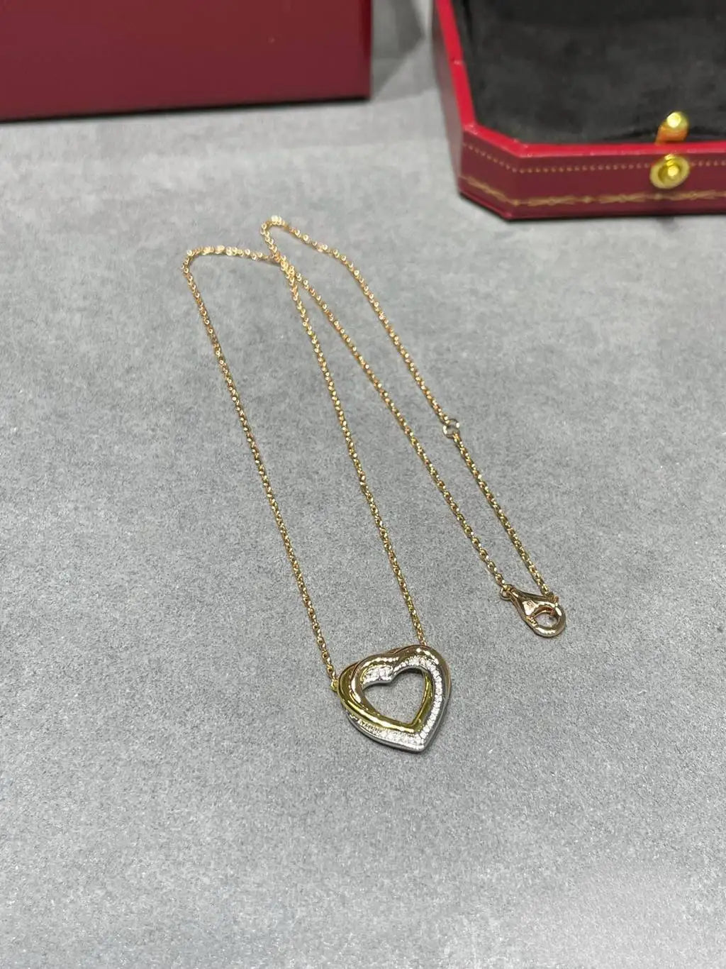 Three Tone Gold Heart Necklace Diamond Pave Heart Pendant Necklace Dainty Heart Necklace for Women Valentine's Day Gift