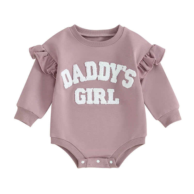 2023-10-05 Lioraitiin 0-18M Daddys Girls Newborn Baby Clothes Ruffle Long Sleeve Sweatshirt Bodysuit Infant Baby Girl Outfits