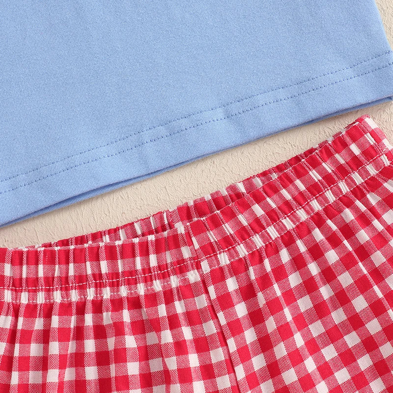 2025-01-10 Lioraitiin Kids Boys Independence Day Shorts Sets Short Sleeve O Neck Popsicle Embroidery Tops Plaid Shorts Sets