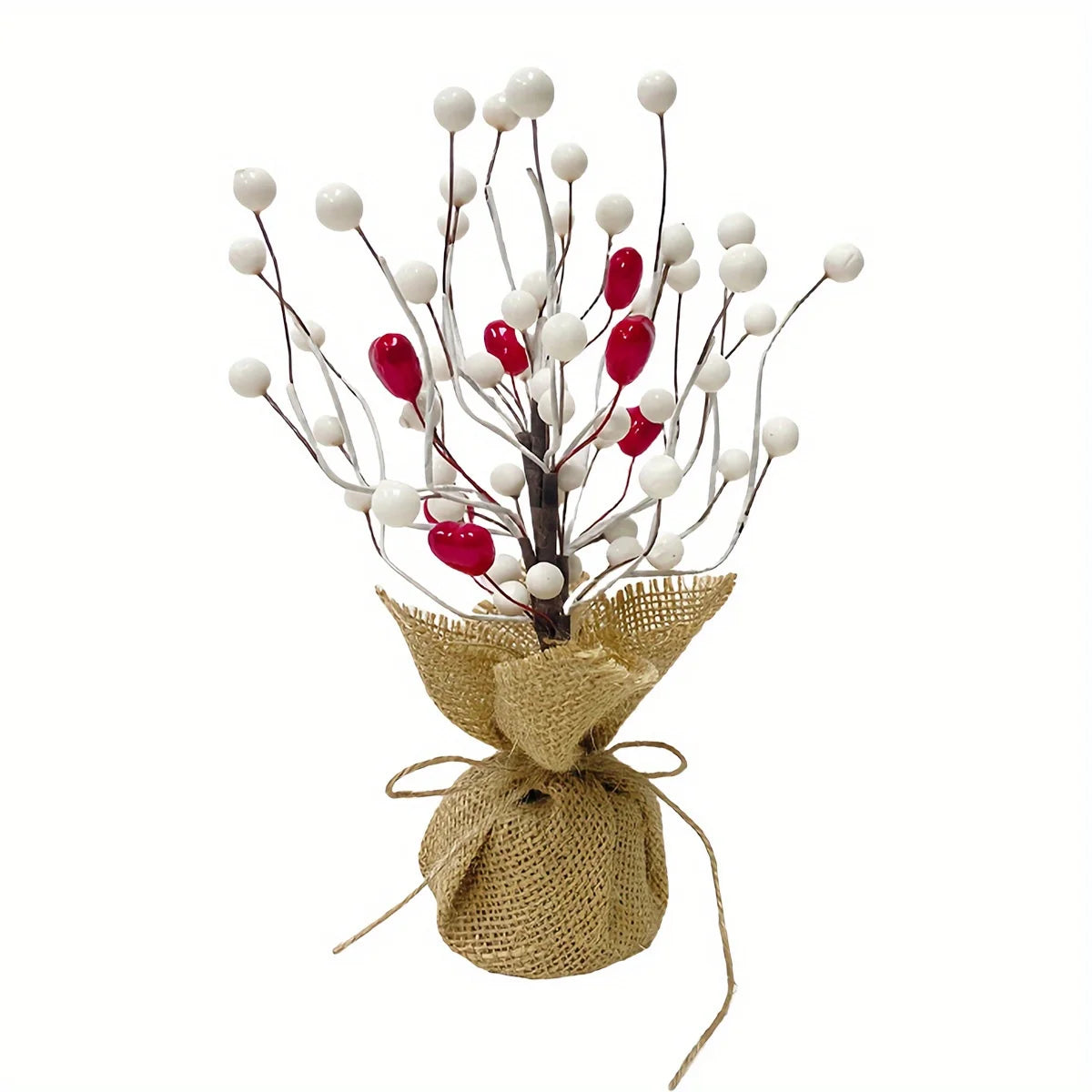 9in Valentine's Day Red Berries Tree with Burlap Base, Decorative Berries Tree Table Centerpiece for Valentine's Day