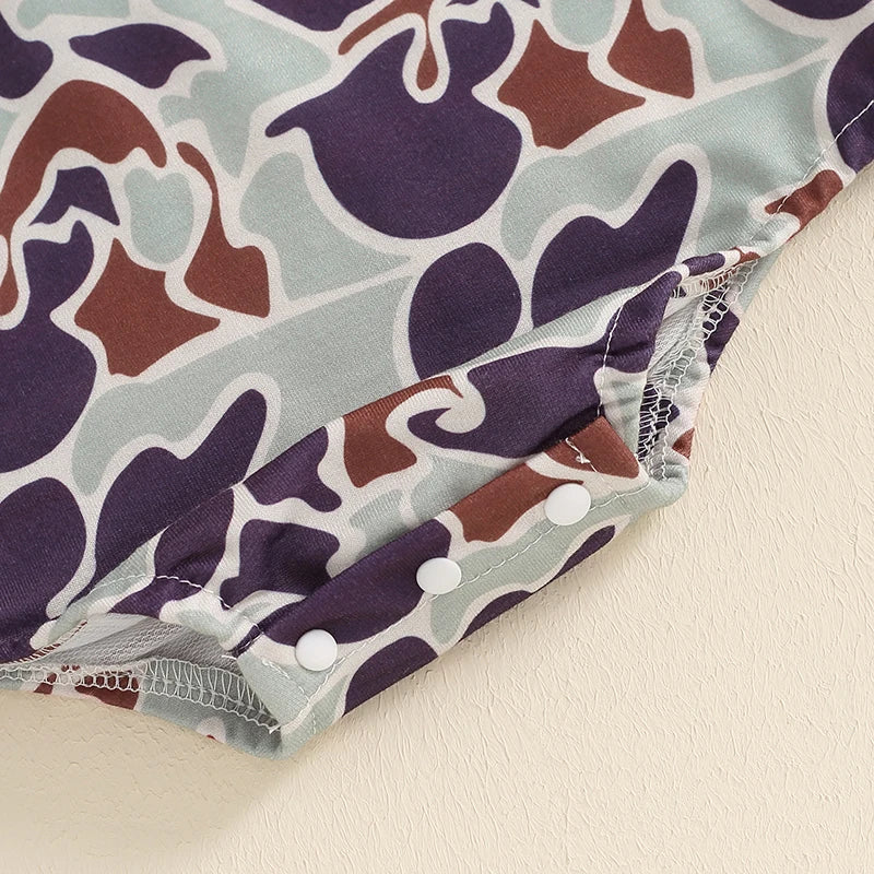 2024-04-19 Lioraitiin Autumn Baby Boys Romper Infant Long Sleeve Crew Neck Duck Embroidery Camouflage Romper