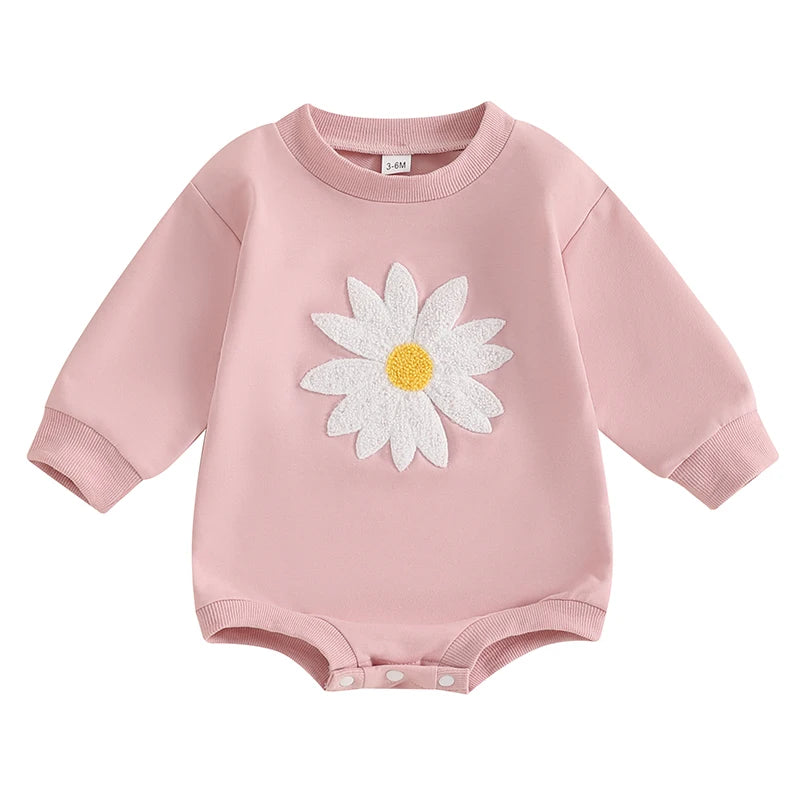 2024-09-07 Lioraitiin 0-18M Baby Girls Romper Long Sleeve Crew Neck Embroidery Flower Jumpsuit Clothes Casual Daily