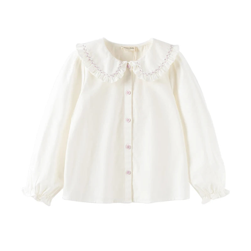 Dave Bella Solid Color Spring Fall Shirt for Gilrs Sweet Casual Cotton Blouse Childern Long Sleeve Button-Down Top DK3241515