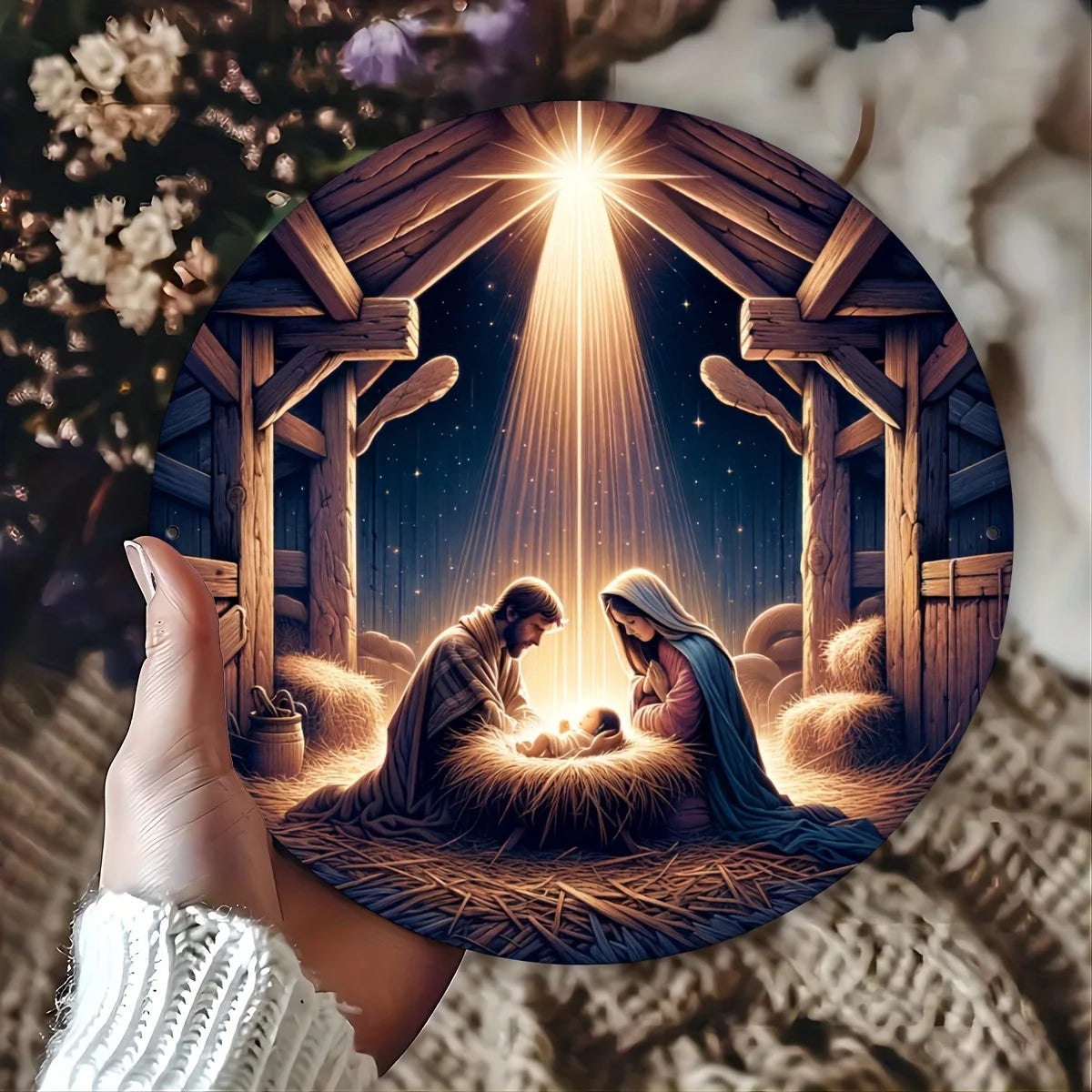 Religious Holiday Wreath Emblem Aluminum Foil Sign, Festive Home Decor Wall Art - Ideal Gift for Christmas & Valentine's Day