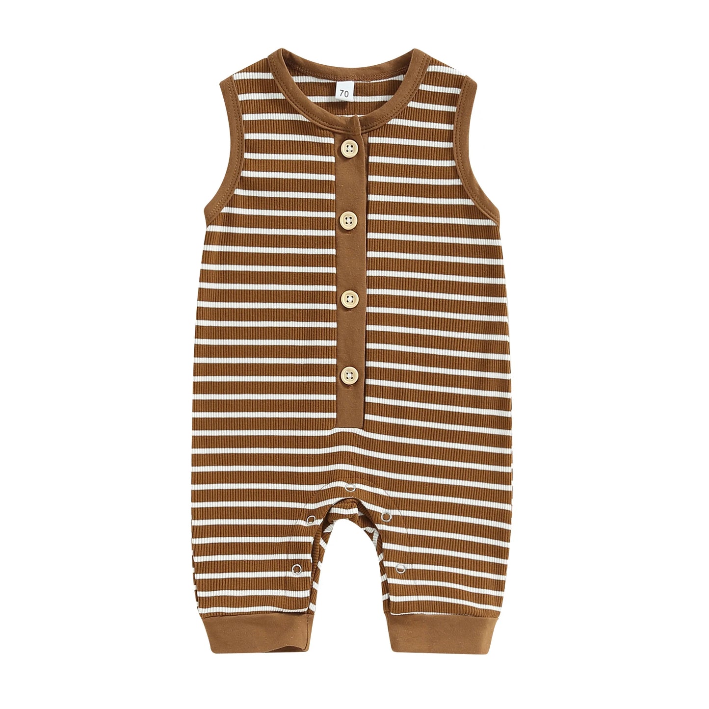 2022-12-16 Lioraitiin Infant Baby Girls Boys Romper Stripe Sleeveless Crew Neck Buttons Snap Closure Jumpsuits Summer Jumpsuit