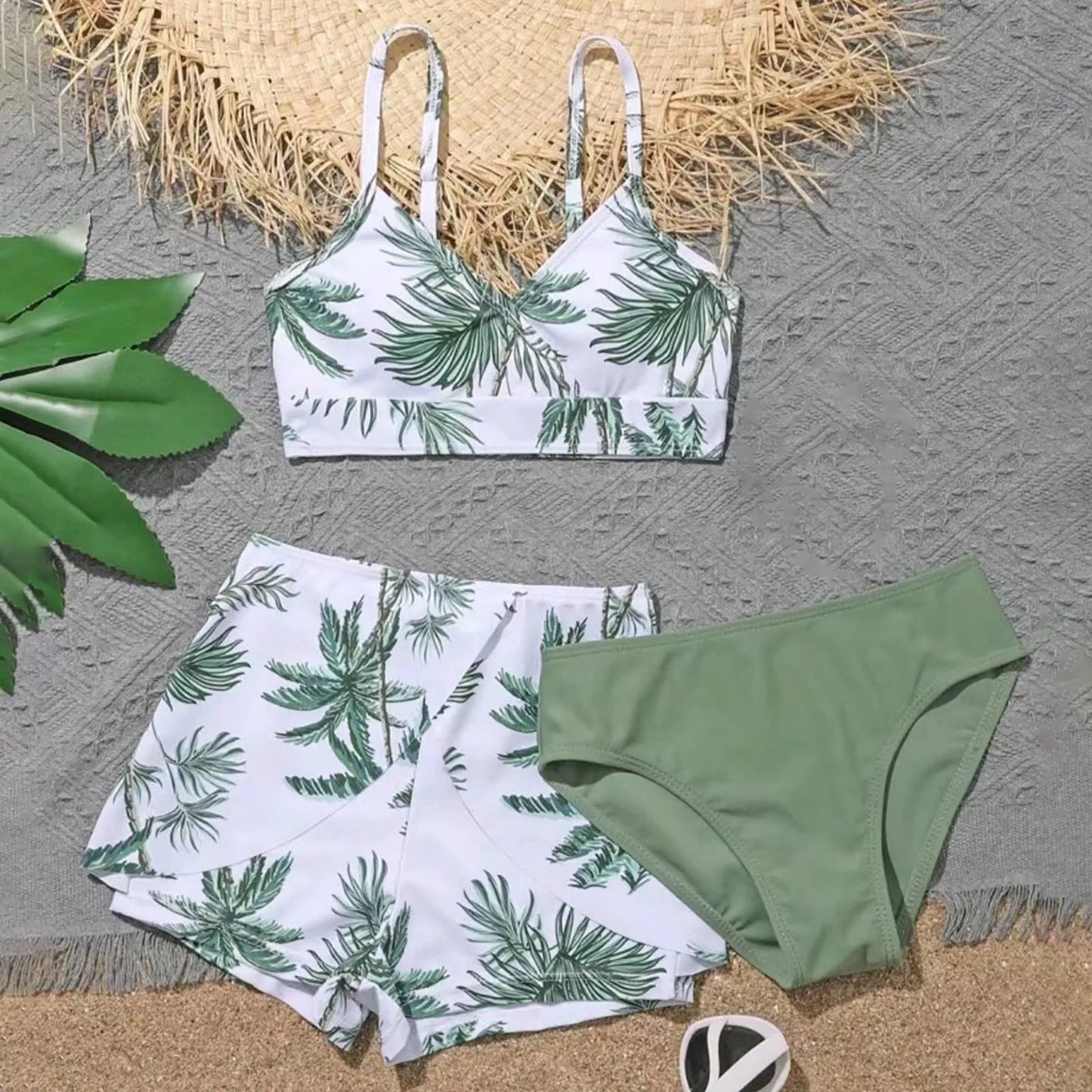 Girls Swimsuit Girl 3 Piece Bathing Suit Fashion Classic Cute Floral Printed Bikinis Sets With Beach Shorts Holiday Swim Guard