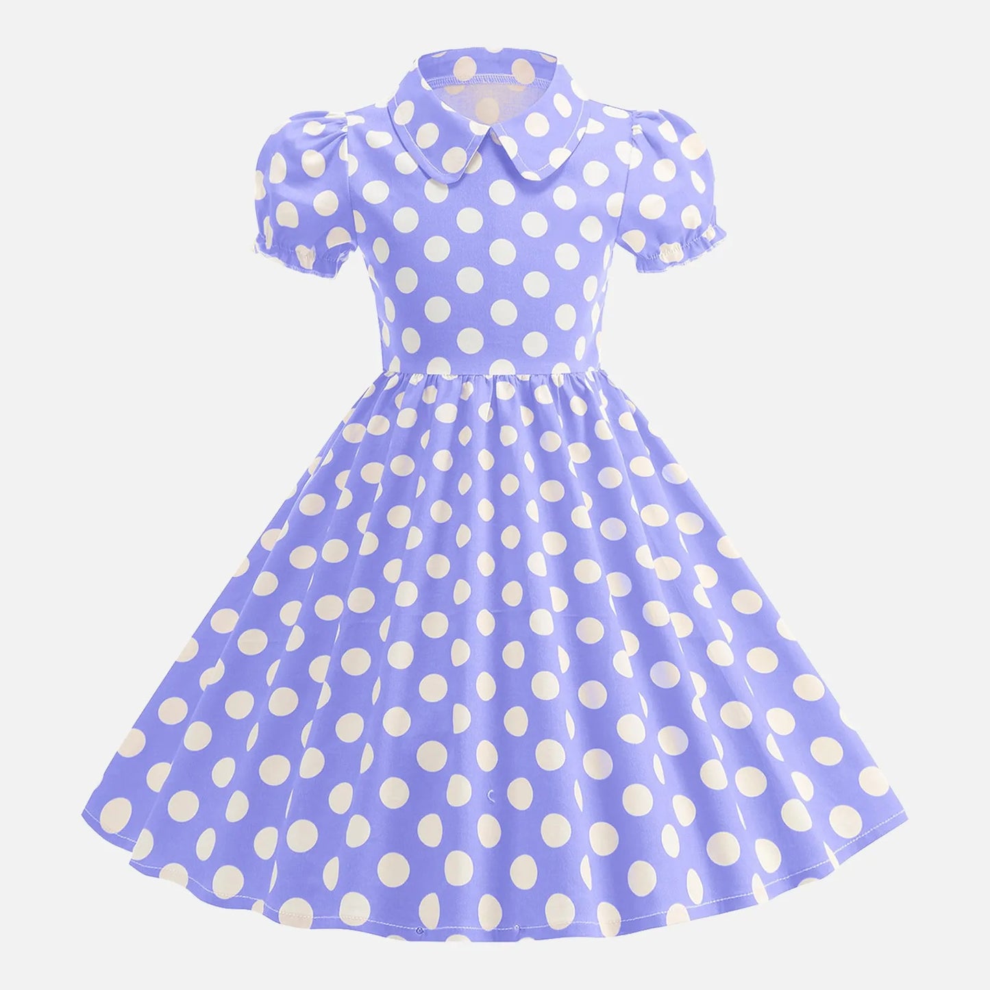 Girls' Dress French Short Sleeve Polka Dot Dress Holiday Children'S Summer Dress Lapel Blouse Dresses Kids Vintage Dresses
