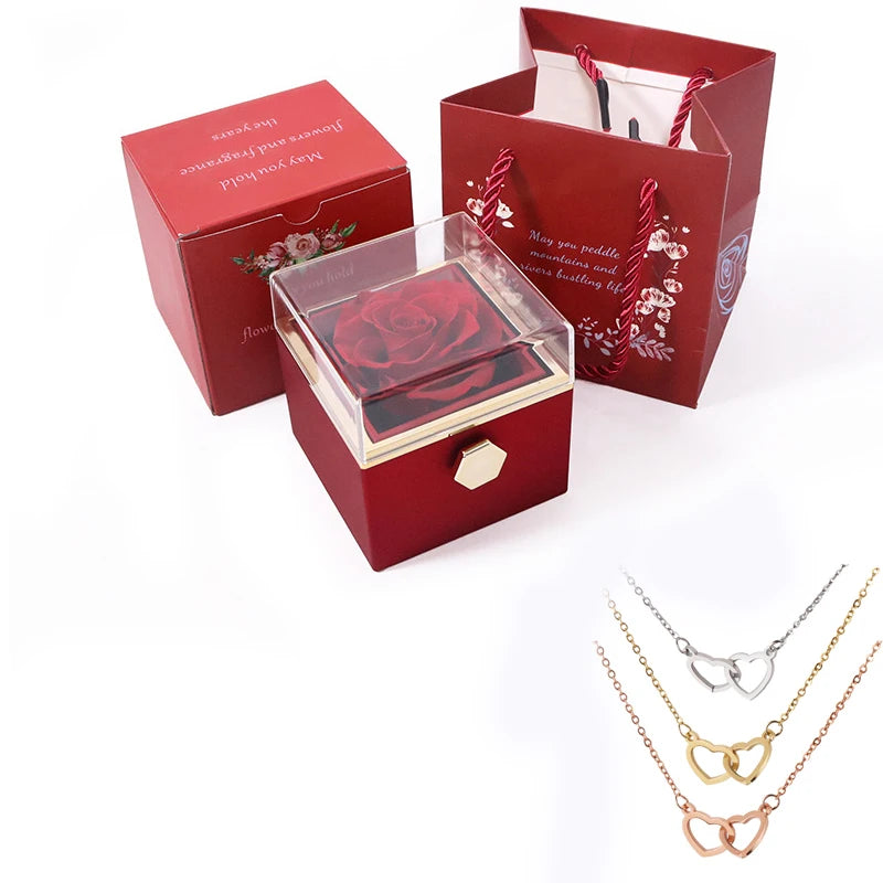 ETERNAL ROSE BOX - Heart Necklace & ETERNAL Flower Gift Box Customize Heart Name Necklace Valentine's Day Gift for Her for Mom