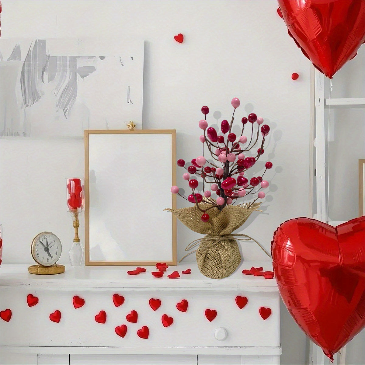 9in Valentine's Day Red Berries Tree with Burlap Base, Decorative Berries Tree Table Centerpiece for Valentine's Day