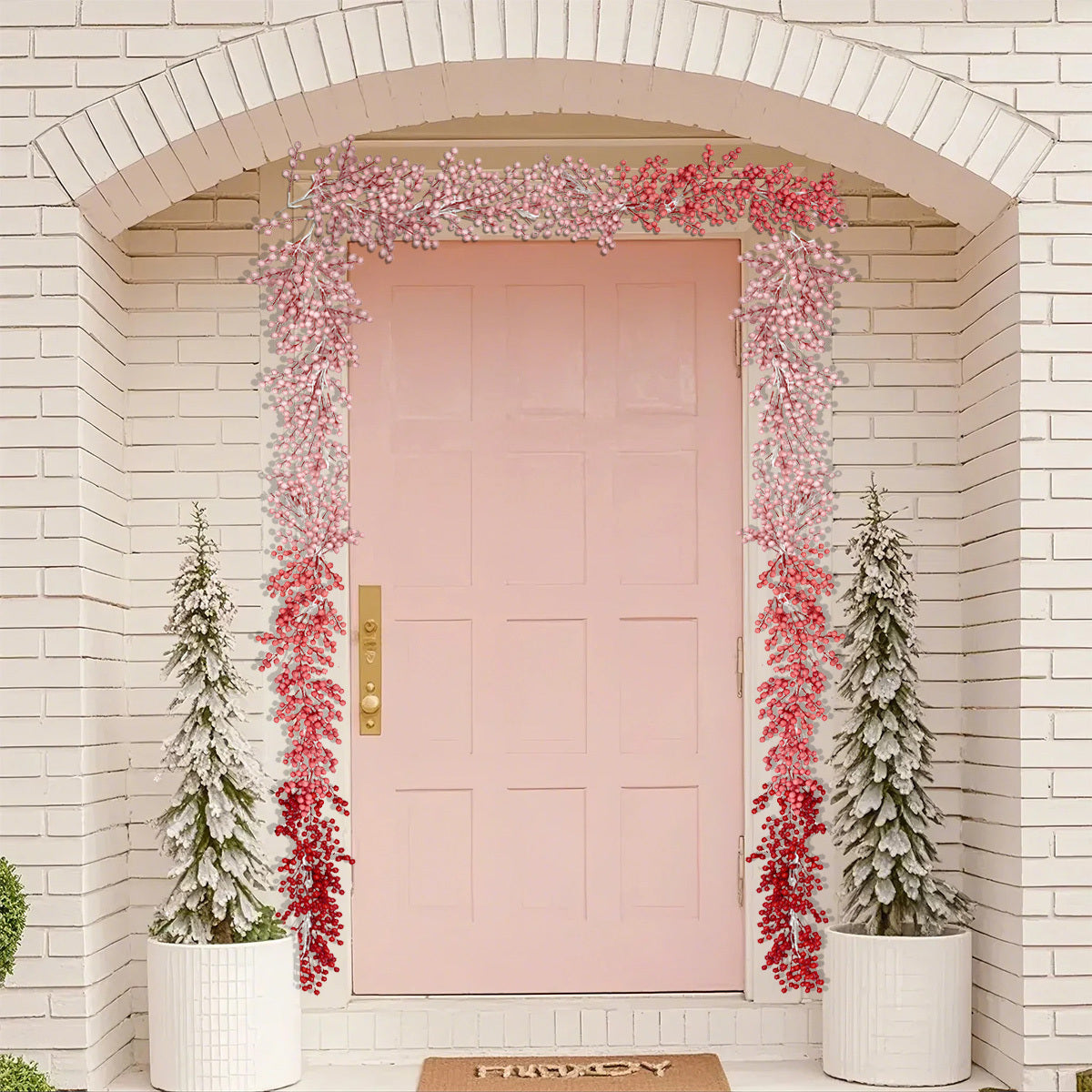 6.56ft Flexible Artificial Valentine's Day Holly Berry Vine, Ombre Color Red Berry Garland, Winter Berry Garland for