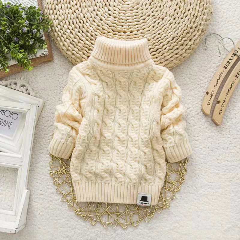 Kids Girl Sweater Tricots Turtleneck Pullover Baby Winter Tops Solid Color Sweaters Autumn Boy Girl Warm Sweater Pull 1-8Y