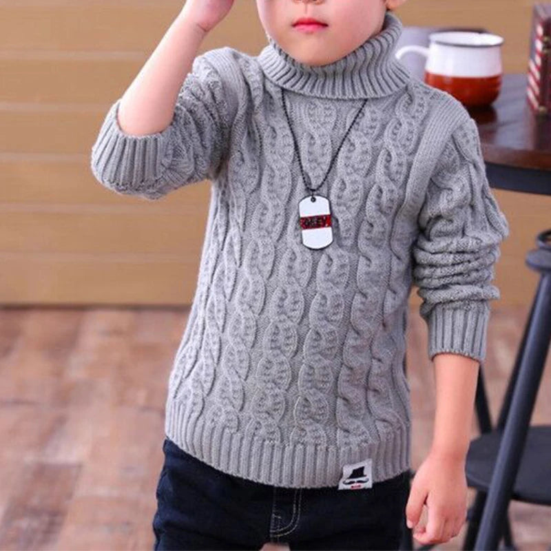 Kids Girl Sweater Tricots Turtleneck Pullover Baby Winter Tops Solid Color Sweaters Autumn Boy Girl Warm Sweater Pull 1-8Y