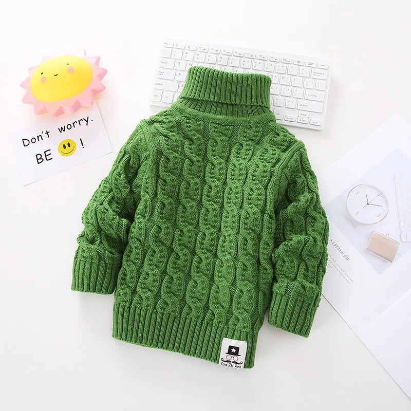 Kids Girl Sweater Tricots Turtleneck Pullover Baby Winter Tops Solid Color Sweaters Autumn Boy Girl Warm Sweater Pull 1-8Y