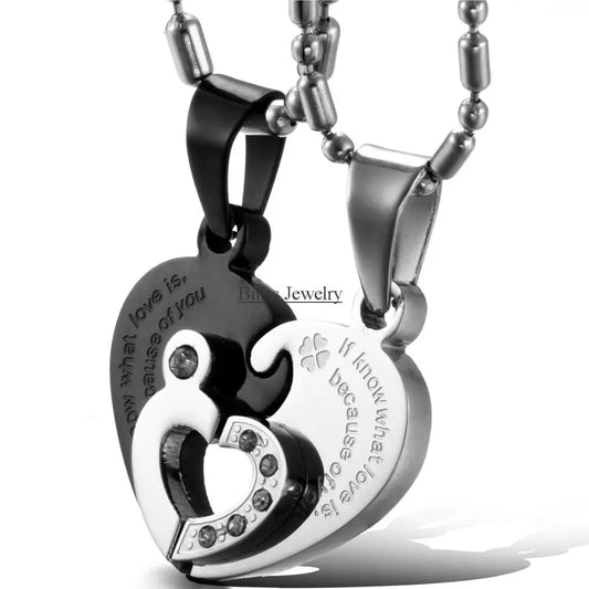 BONISKISS Lovers' Necklaces 316L Stainless Steel Two Half Heart Necklace Couples Heart Pendant Set Jewelry For Valentine's Day