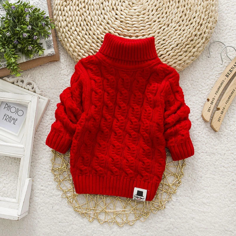 Kids Girl Sweater Tricots Turtleneck Pullover Baby Winter Tops Solid Color Sweaters Autumn Boy Girl Warm Sweater Pull 1-8Y