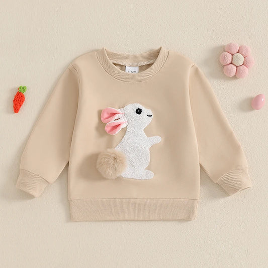 2024-11-29 Lioraitiin Toddler Girls Boys Sweatshirts Easter Clothes Rabbit Embroidered Long Sleeve Baby Pullovers Spring Clothes