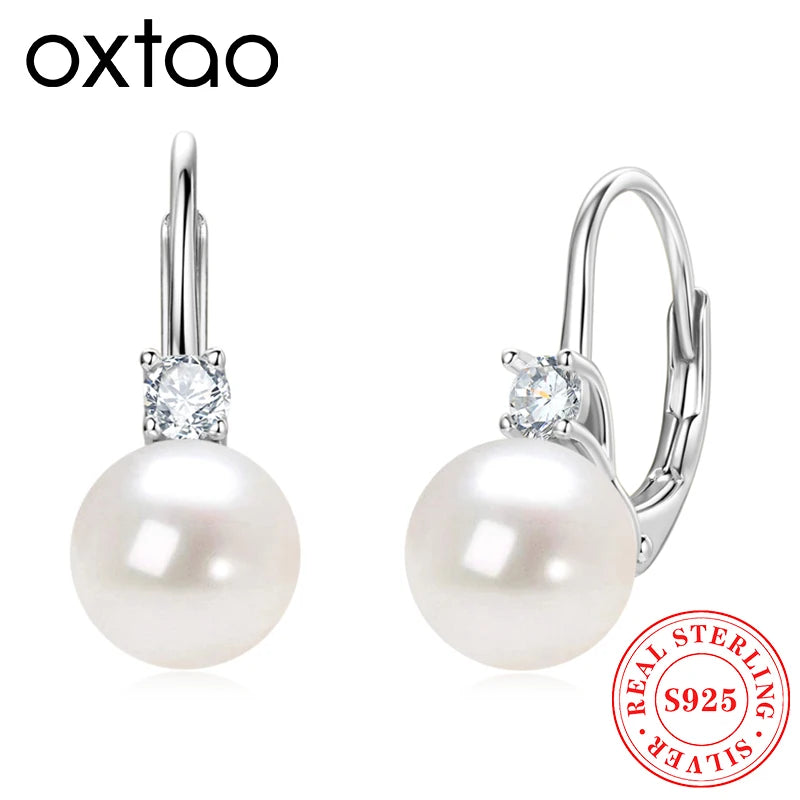 OXTAO Natural Freshwater Pearl Hoop Earrings Ladies Jewelry  Elegant Earring Valentine's Day Girlfriend Birthday Wedding Gift