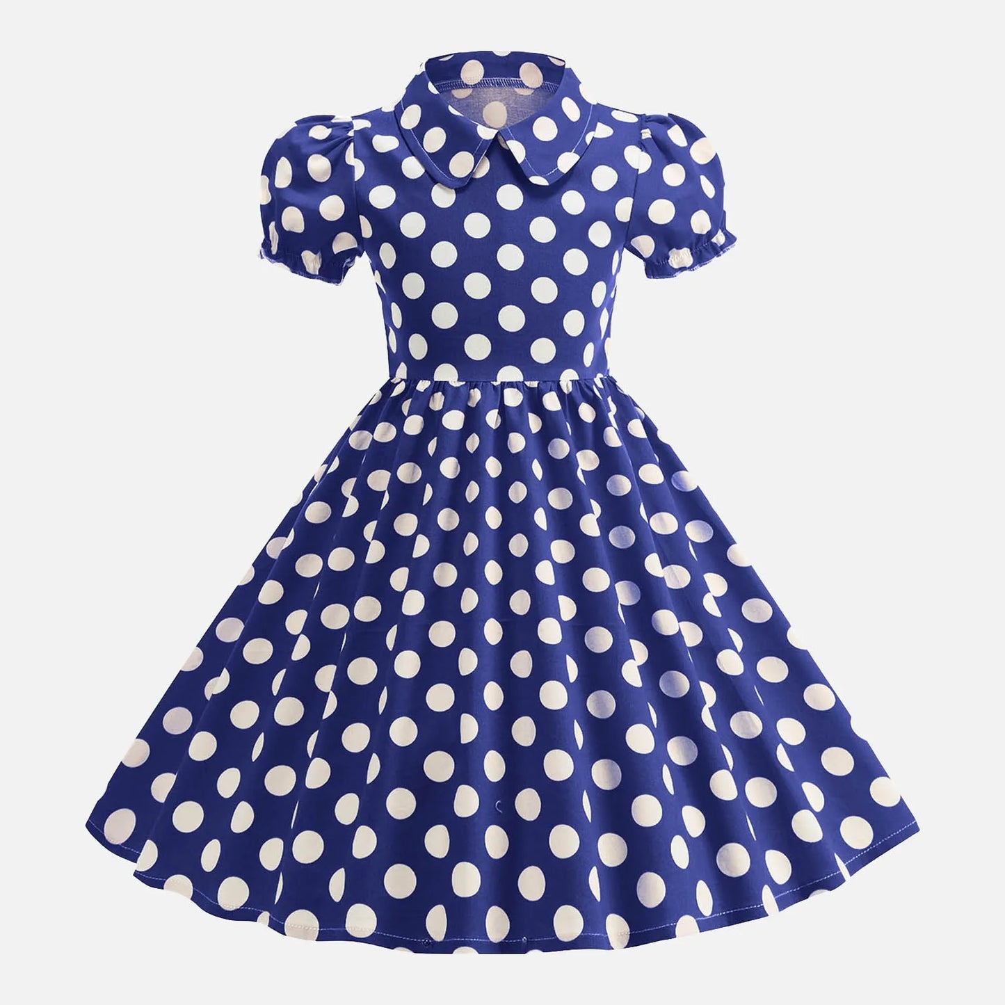 Girls' Dress French Short Sleeve Polka Dot Dress Holiday Children'S Summer Dress Lapel Blouse Dresses Kids Vintage Dresses