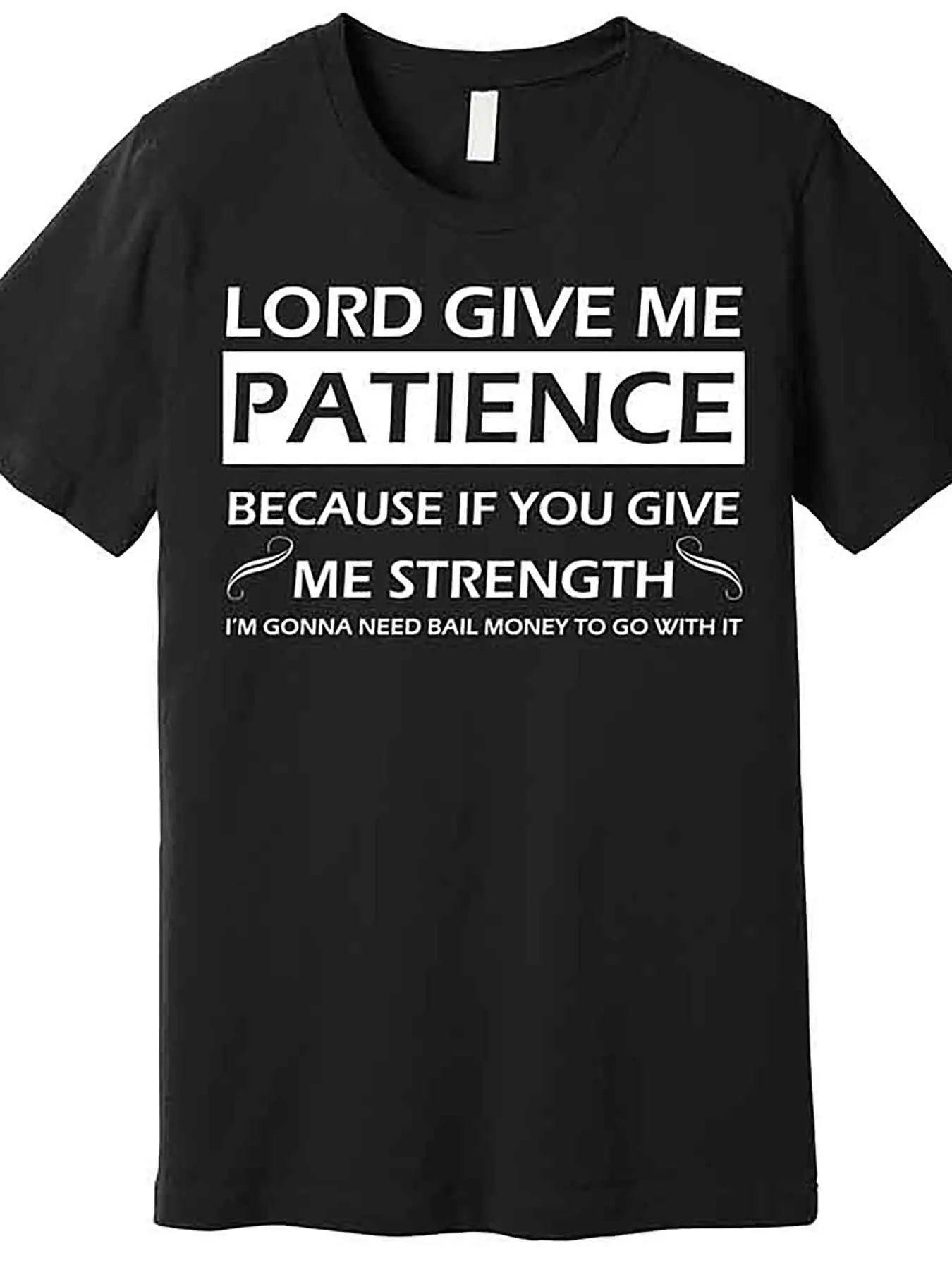"Lord Give Me Patience" Graphic Cotton T-Shirt - Men's Casual Crew Neck, Ideal for Valentine's Day, New Year's, Father's Day