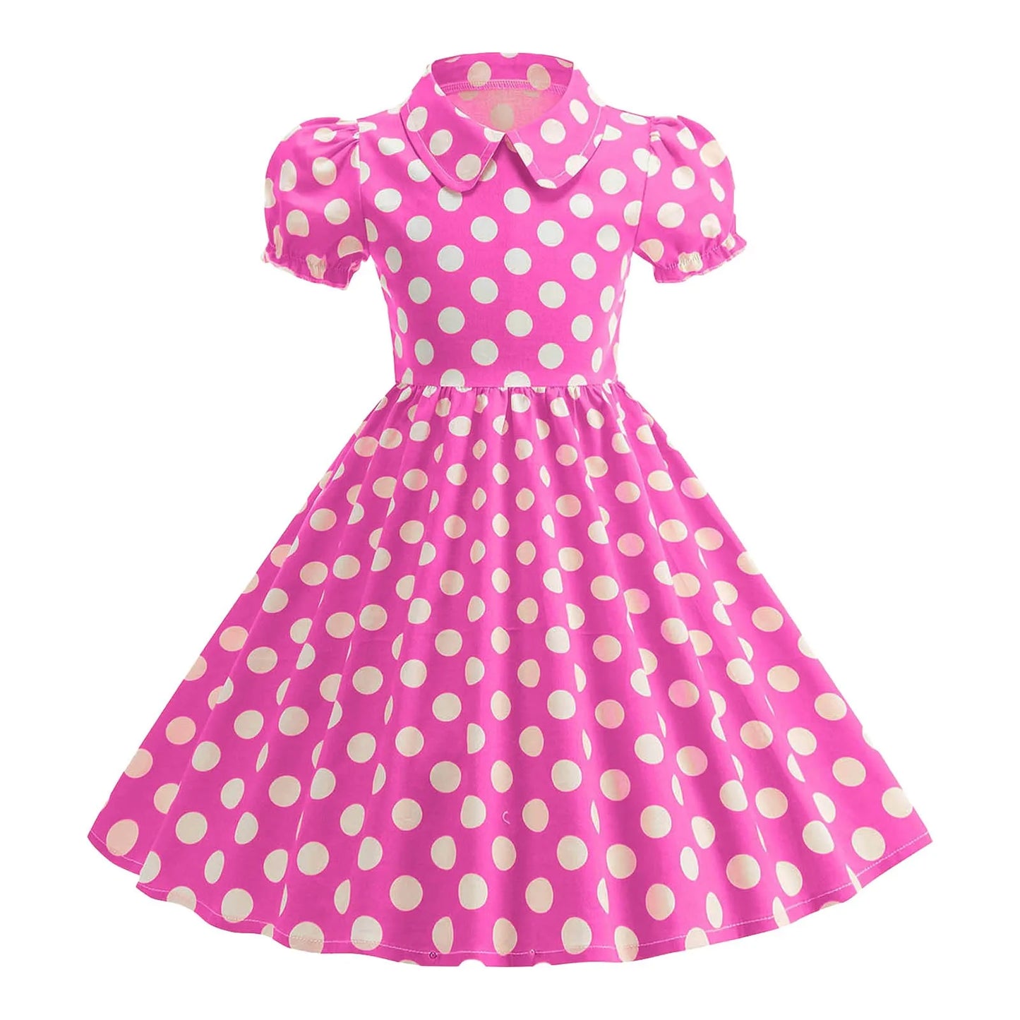 Girls' Dress French Short Sleeve Polka Dot Dress Holiday Children'S Summer Dress Lapel Blouse Dresses Kids Vintage Dresses