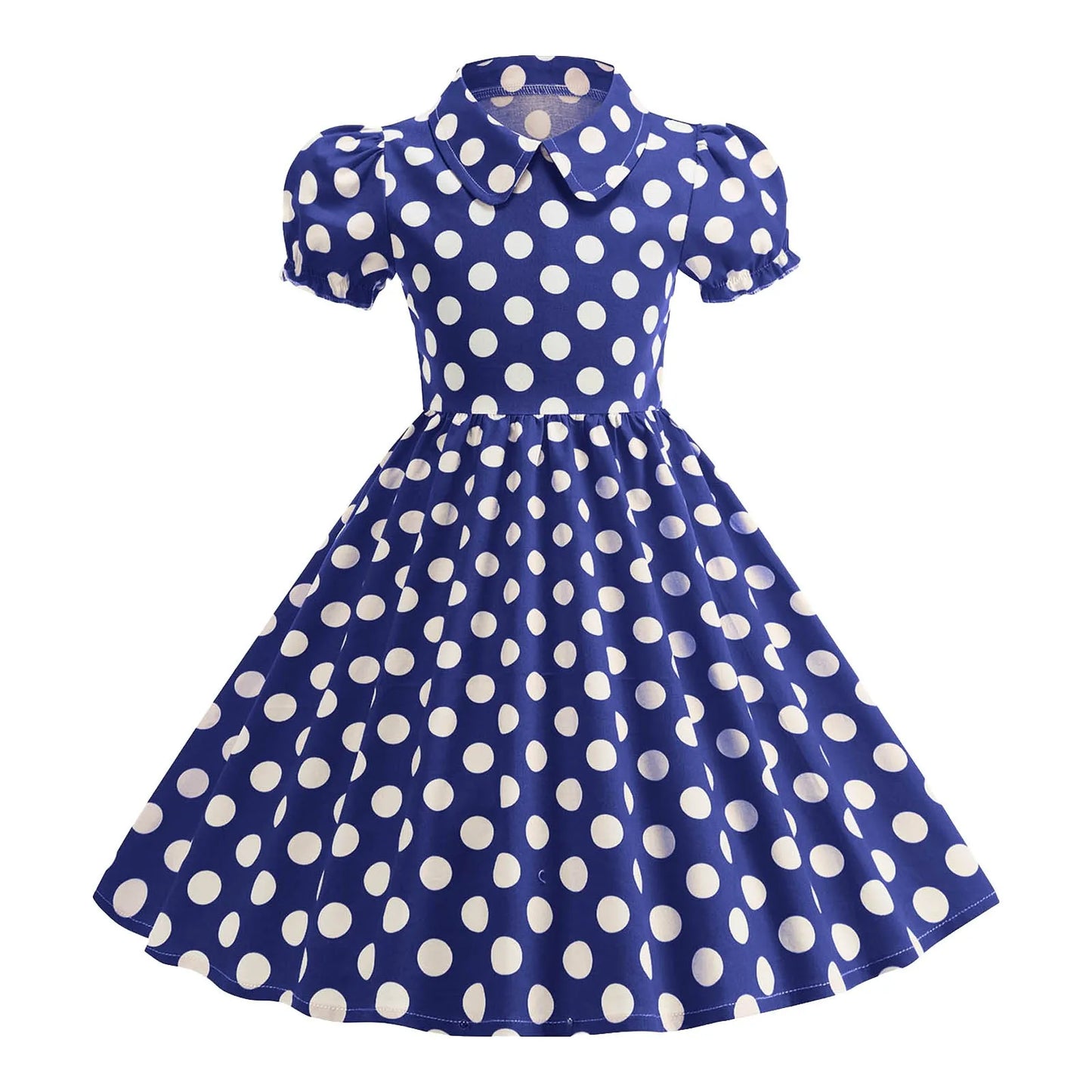 Girls' Dress French Short Sleeve Polka Dot Dress Holiday Children'S Summer Dress Lapel Blouse Dresses Kids Vintage Dresses