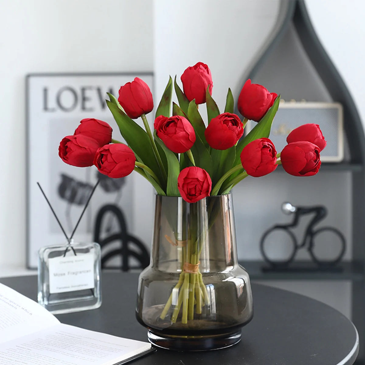1 Bunch Artificial Tulip Flowers 6 Heads Real Touch Fake Flowers 13" for Mother's Day Valentine's Day Gifts Artificial