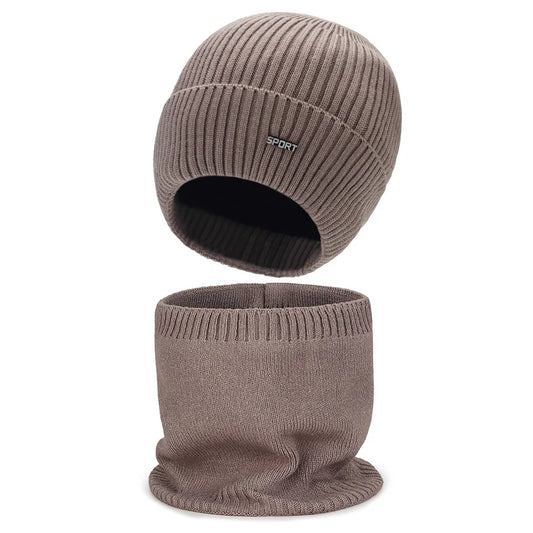 Winter New Solid Color Men's And Women's Knitted Hats+Ear Protection Scarf Set Warm Hat Scarf,Outdoor Warm Hat Warm