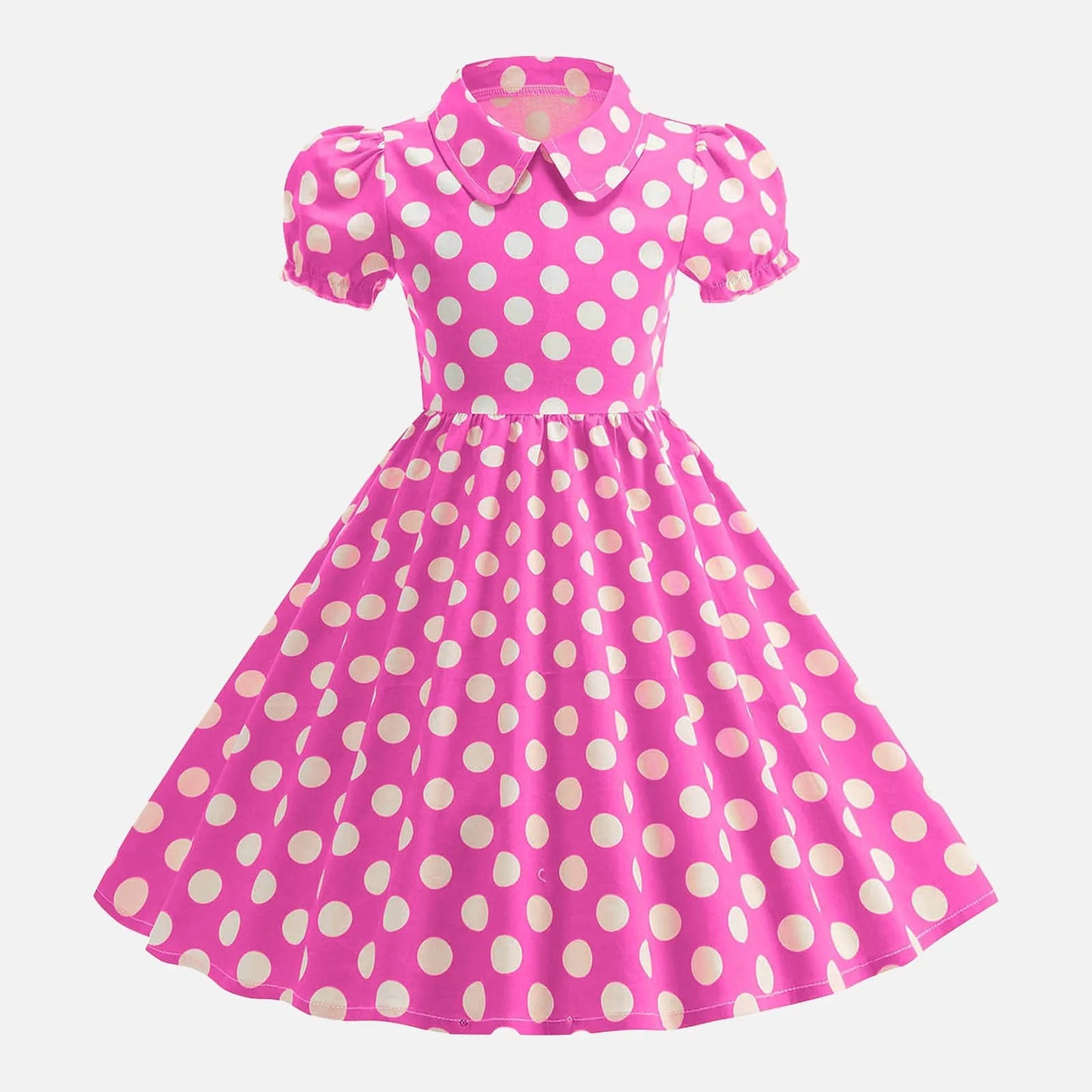 Girls' Dress French Short Sleeve Polka Dot Dress Holiday Children'S Summer Dress Lapel Blouse Dresses Kids Vintage Dresses