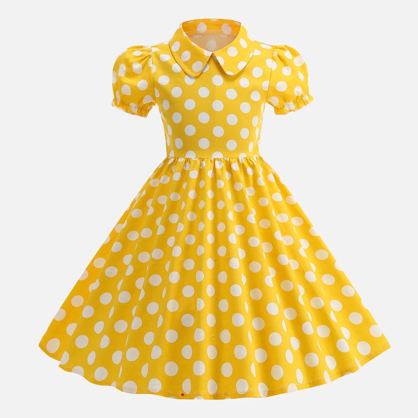 Girls' Dress French Short Sleeve Polka Dot Dress Holiday Children'S Summer Dress Lapel Blouse Dresses Kids Vintage Dresses