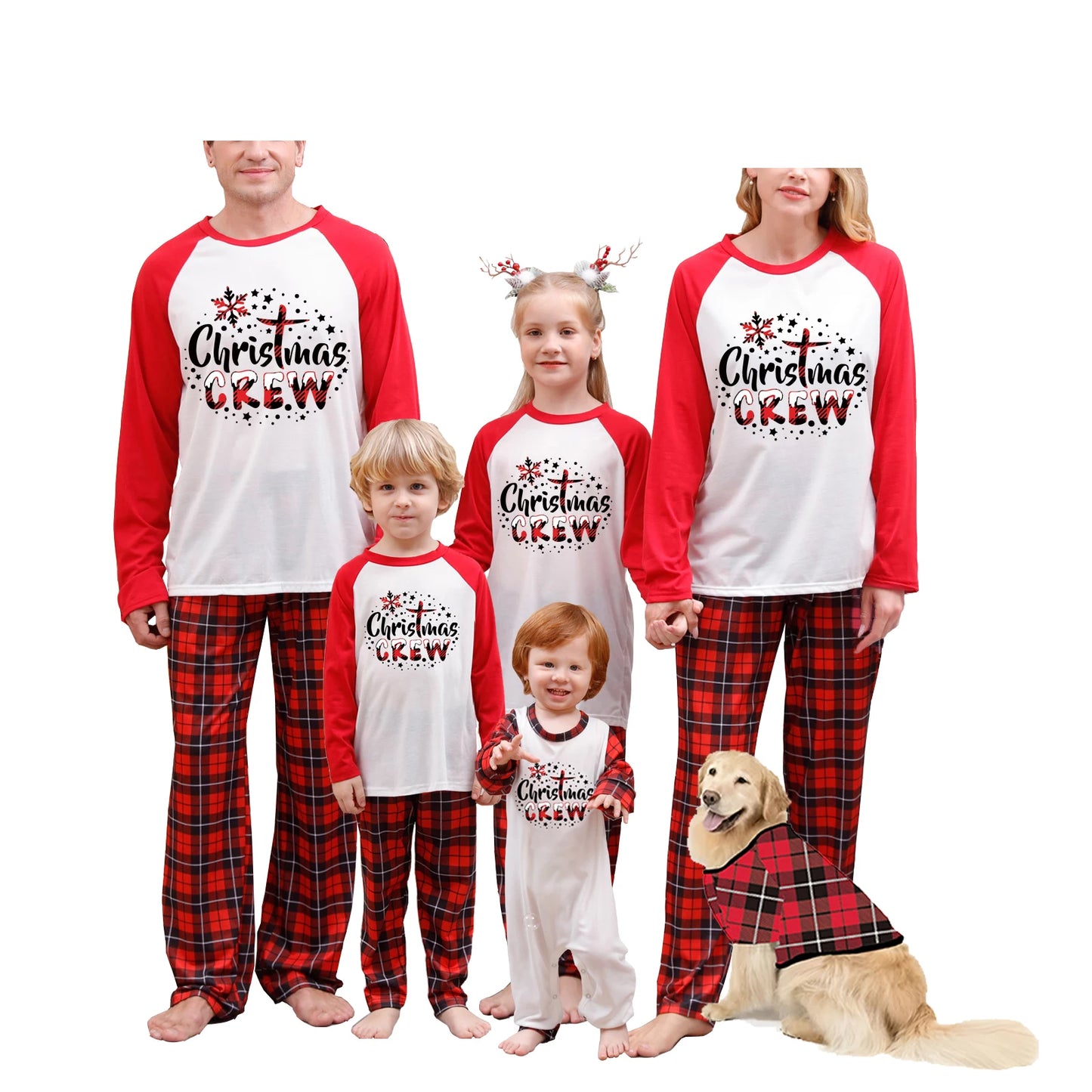 Christmas Family Matching Pajamas Set Long Sleeve Letter Print T-shirt with Plaid Pants Sleepwear Loungewear for the Whole
