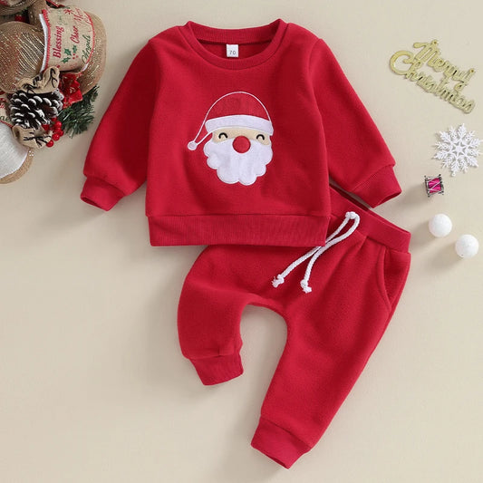 2023-09-04 Lioraitiin 0-3Y Toddler Boys Christmas Outfits Santa Embroidery Long Sleeve Sweatshirts+Solid Long Pants Clothes Set