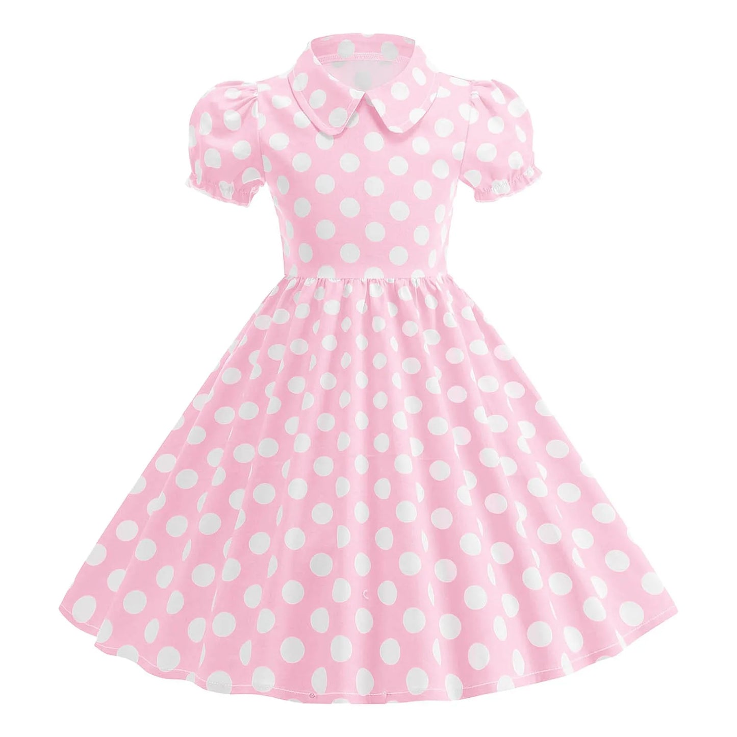 Girls' Dress French Short Sleeve Polka Dot Dress Holiday Children'S Summer Dress Lapel Blouse Dresses Kids Vintage Dresses