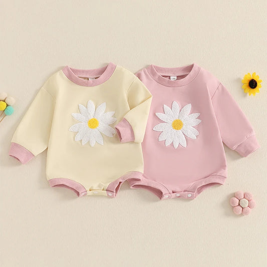 2024-09-07 Lioraitiin 0-18M Baby Girls Romper Long Sleeve Crew Neck Embroidery Flower Jumpsuit Clothes Casual Daily