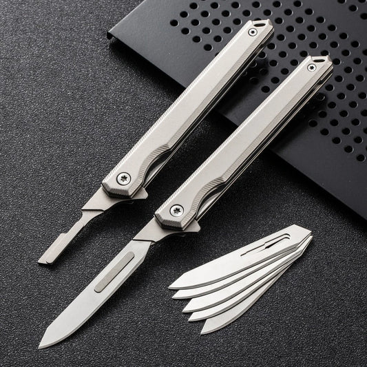 Titanium Pocket Utility Knife: Men's Tactical Folding EDC Multi-ToolComes with 5 interchangeable blades. Great for camping, hiking, DIY, carving, daily use. Perfect gift for Valentine's Day, Father's Day, etc.