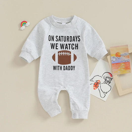 2023-08-10 Lioraitiin 0-18M Infant Baby Girl Boy Romper Soccer Letter Print Long Sleeve Round Neck Rugby Jumpsuit Fall Clothes