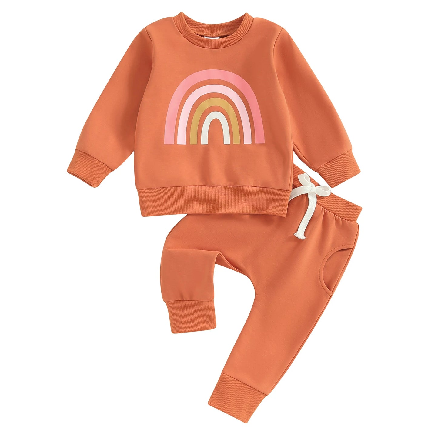 Citgeett Spring Toddler Baby Girls Fall Outfits Long Sleeve Rainbow Print Sweatshirt + Pants Clothes Autumn Set