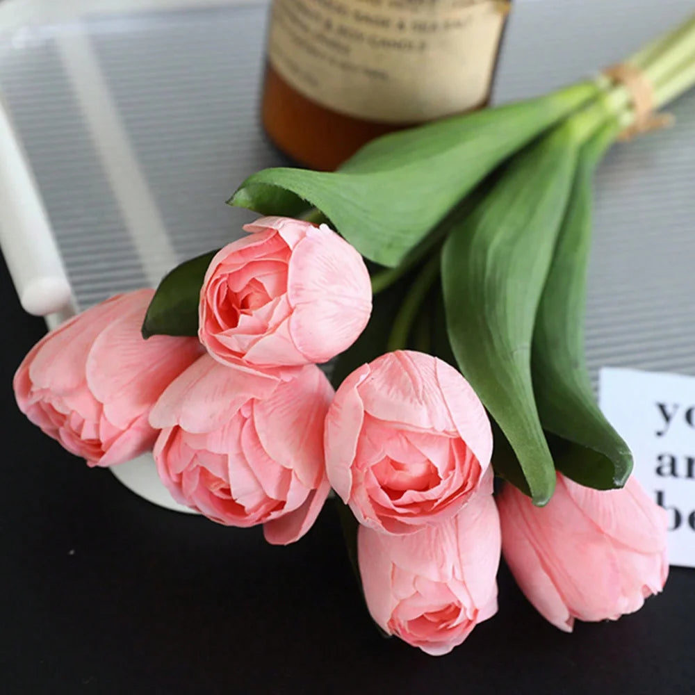 1 Bunch Artificial Tulip Flowers 6 Heads Real Touch Fake Flowers 13" for Mother's Day Valentine's Day Gifts Artificial