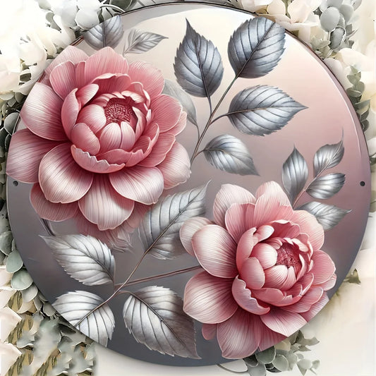 Valentine's Day Pink Floral Aluminum Sign - Charming Wall Decor for Home & Restaurants, Perfect for any Space