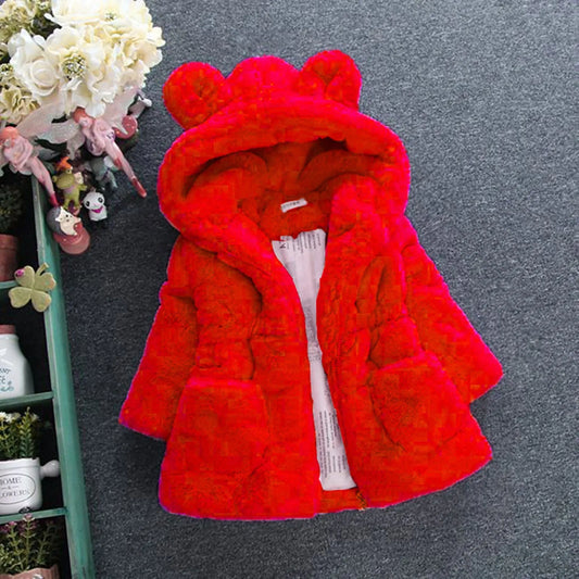 Kids Girls Winter Warm Coats Jacket Clothes Outwear Overcoat Ear Hooded Children's Cotton Coat Cute Long Sleeve Fashion Jacket