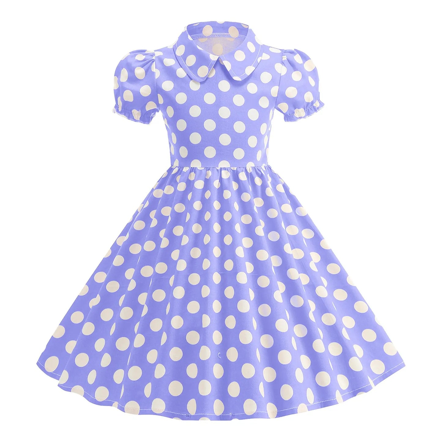 Girls' Dress French Short Sleeve Polka Dot Dress Holiday Children'S Summer Dress Lapel Blouse Dresses Kids Vintage Dresses