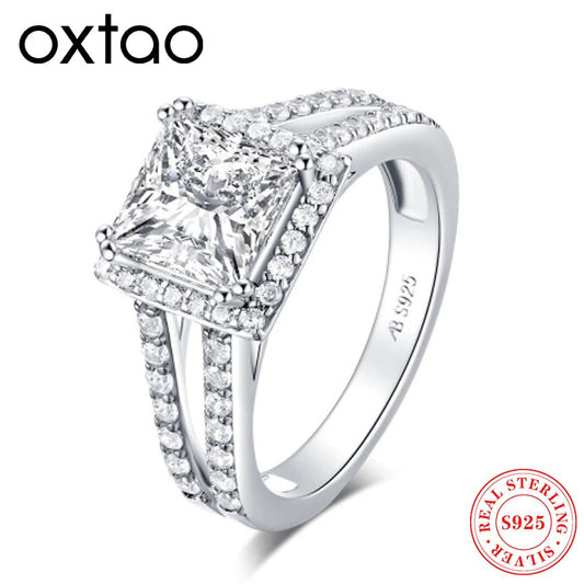 OXTAO Luxury Women Ring Real 925 Sterling Silver Zircon Engagement Ring Wedding Band Jewelry For Bridal Valentine's Day Gift