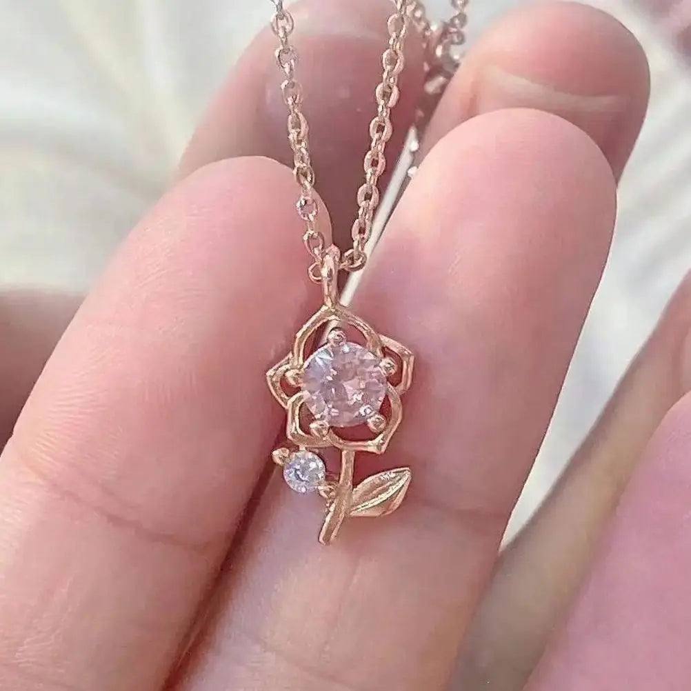Women's Flower Necklace Valentine's Day Rose Pendant Necklace Clavicle Chain Jewelry Gift