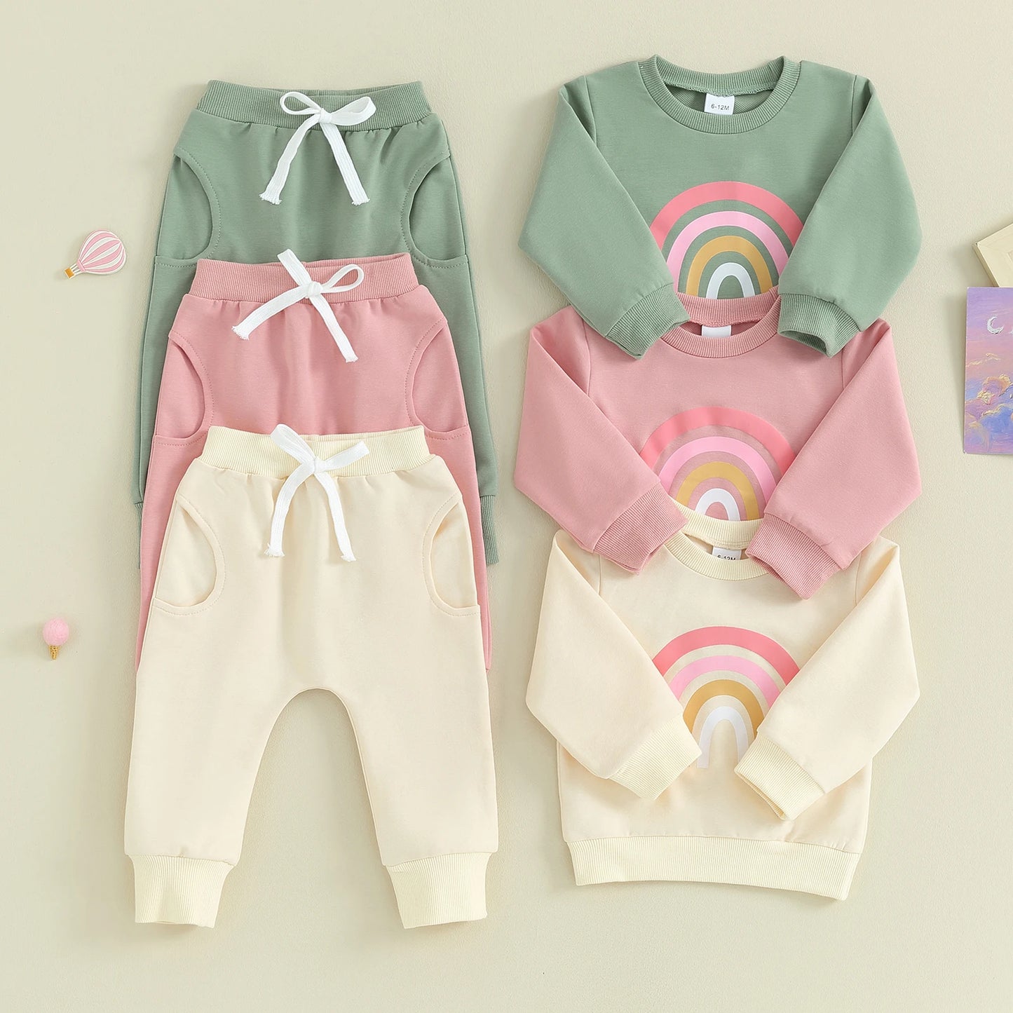 Citgeett Spring Toddler Baby Girls Fall Outfits Long Sleeve Rainbow Print Sweatshirt + Pants Clothes Autumn Set