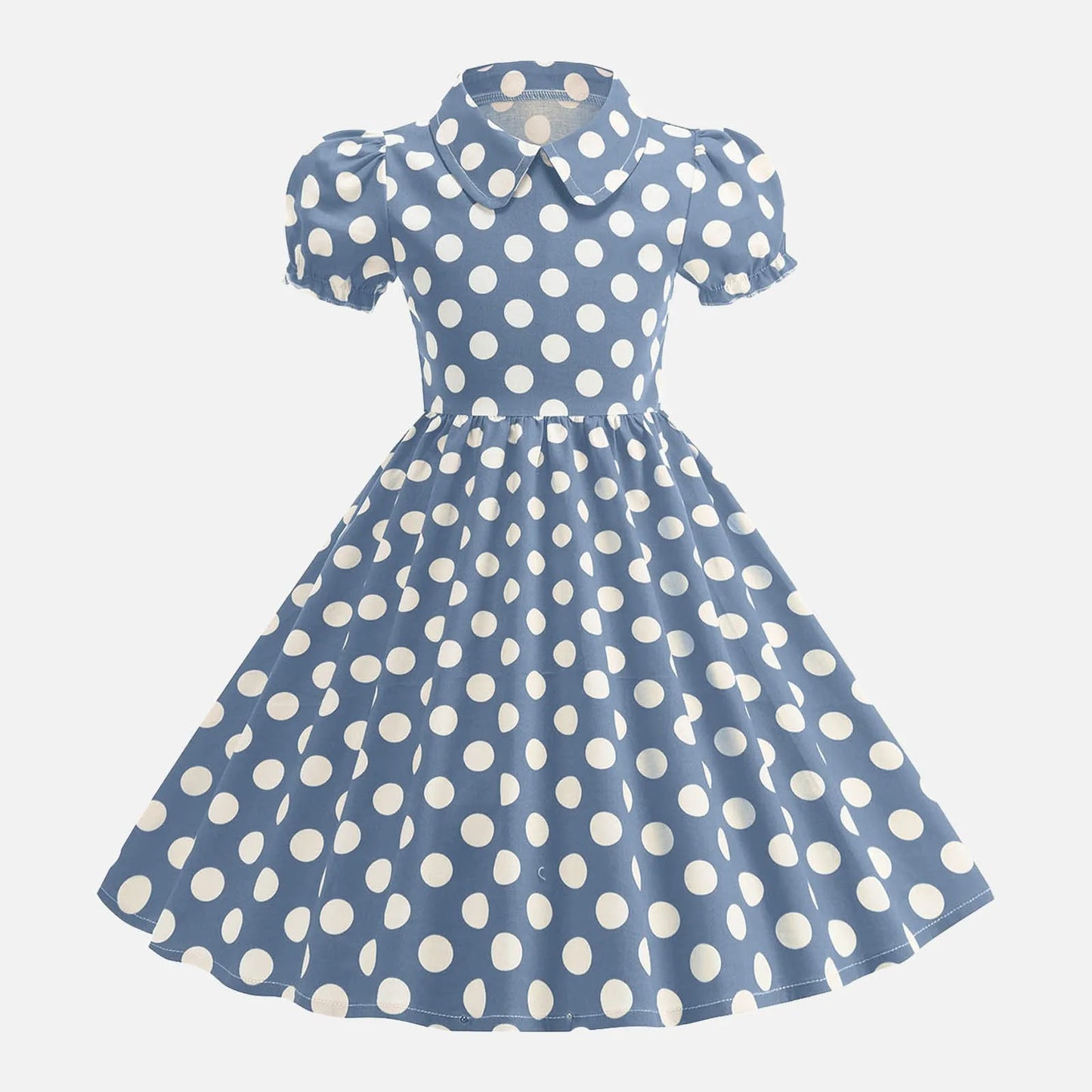 Girls' Dress French Short Sleeve Polka Dot Dress Holiday Children'S Summer Dress Lapel Blouse Dresses Kids Vintage Dresses